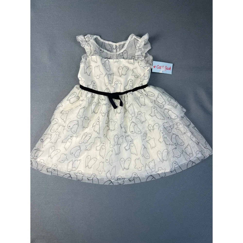 Cat & Jack Ghost Halloween Tulle Dress Spooky Whimsigoth Gothic Kids 5T